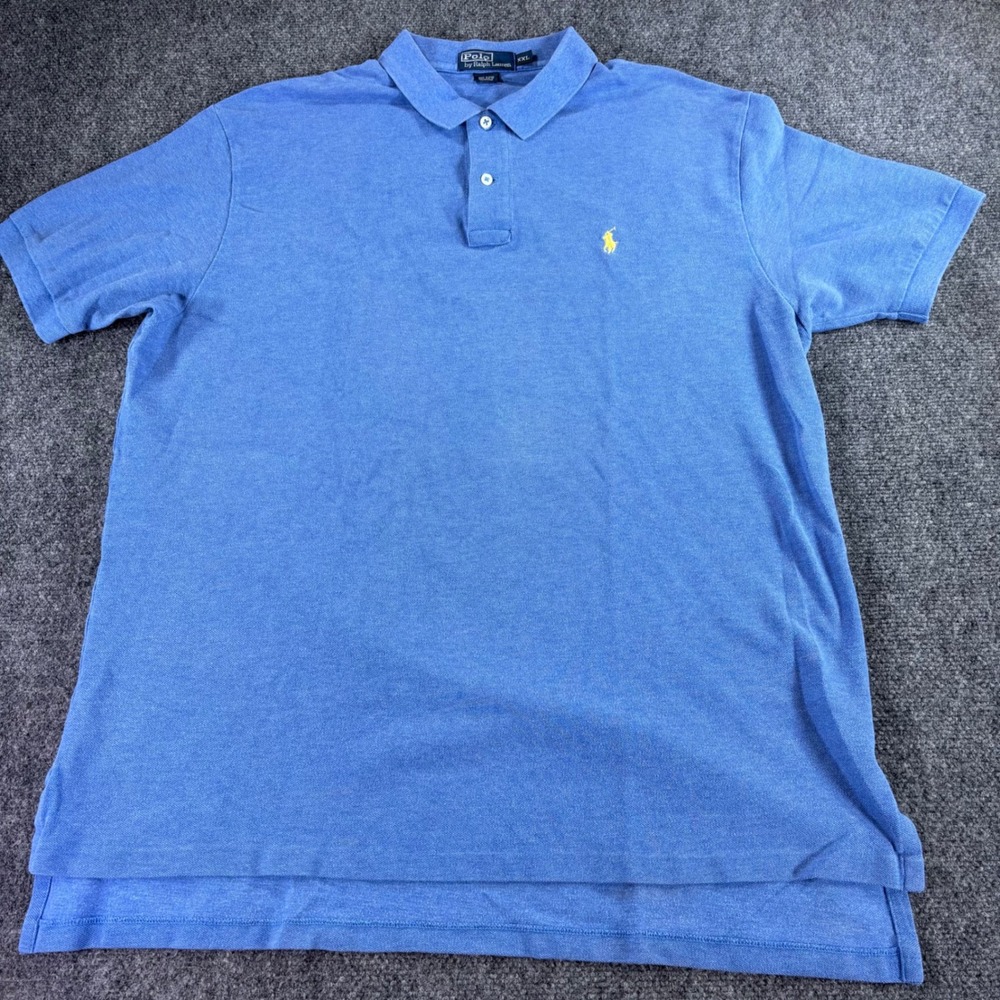 Polo Ralph Lauren Polo Shirt Mens XXL Blue Short Sleeve Yellow Pony Cotton Pique